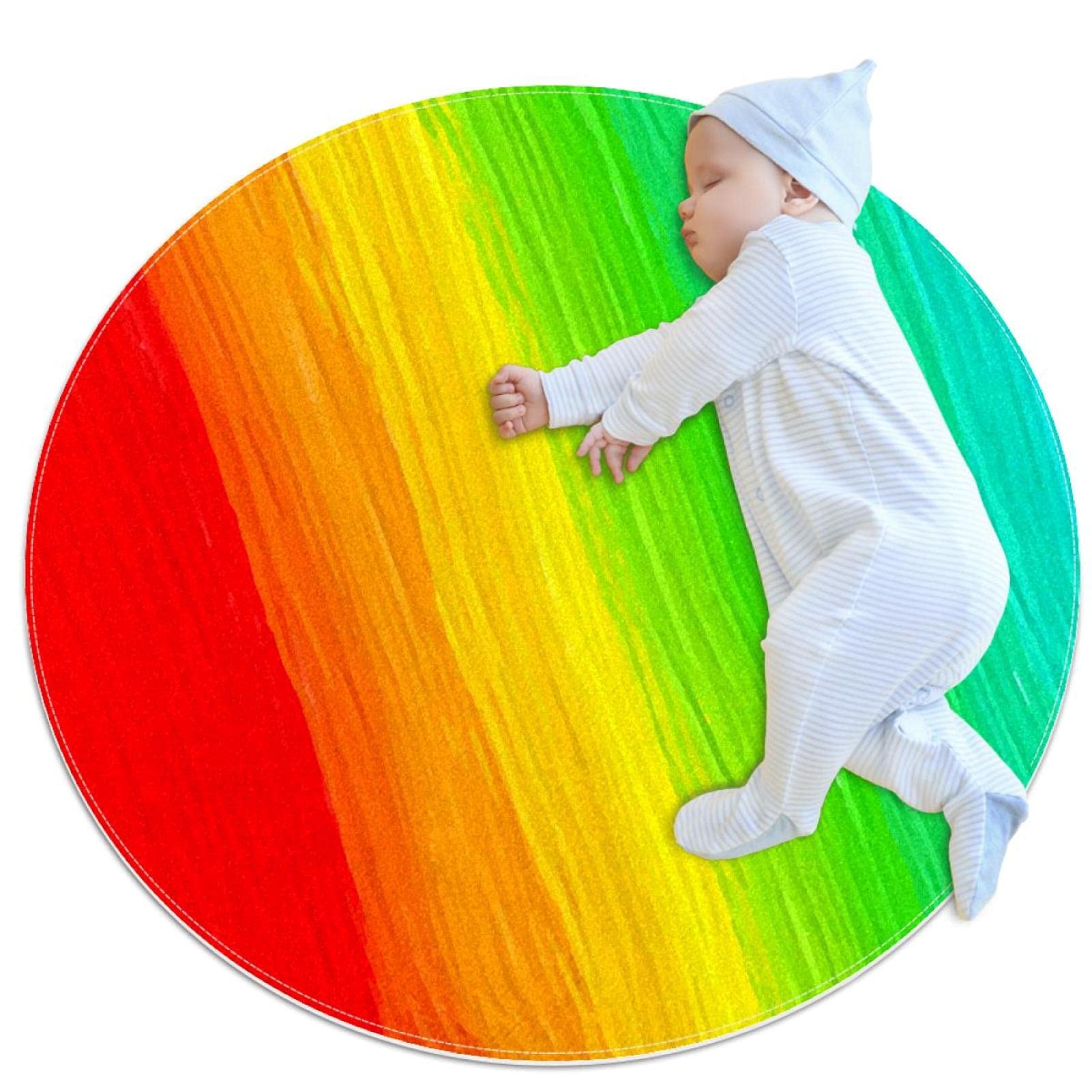 Tapis rond arc-en-ciel 100x100 multicolore pour chambre fille garçon et salon JDEZ