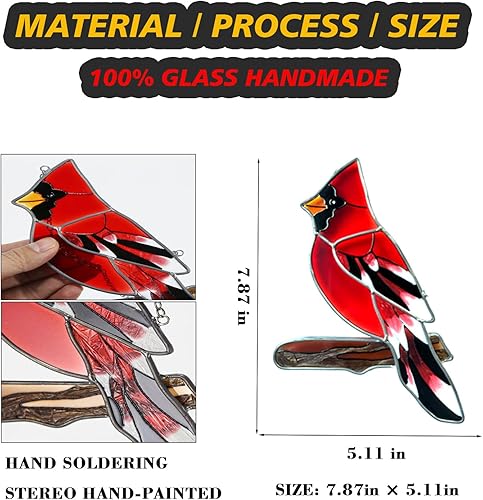 Miniatura 2 de Cardinal - Adorno colgante de vitral para ventana, atrapasoles para ventana de interior, atrapasoles cardenal para mamá, abuela, amantes de los