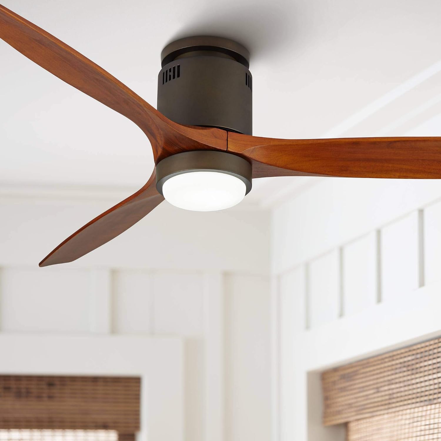 Casa Vieja 52" Windspun Modern 3 Blade Low Profile Hugger Indoor Ceiling Fan with Light LED Dimmable Remote Oil Rubbed Bronze Walnut Wood for House Bedroom Living Room Home Kitchen Dining Office