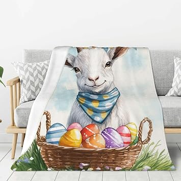 Adorable Lamb with Colorful Easter Egg Basket Flannel Blanket,Ultra-Soft and Festive,Springtime Farm Scene for Cozy Snuggles,Furry Comfort,Gifts for Your Friends and Family 60X80 Inch