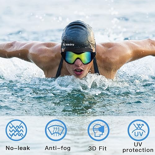 Miniatura 9 de Keary Paquete de 2 gafas de natación para adultos y jóvenes con junta de silicona suave, protección UV antivaho sin fugas, gafas de visión clara