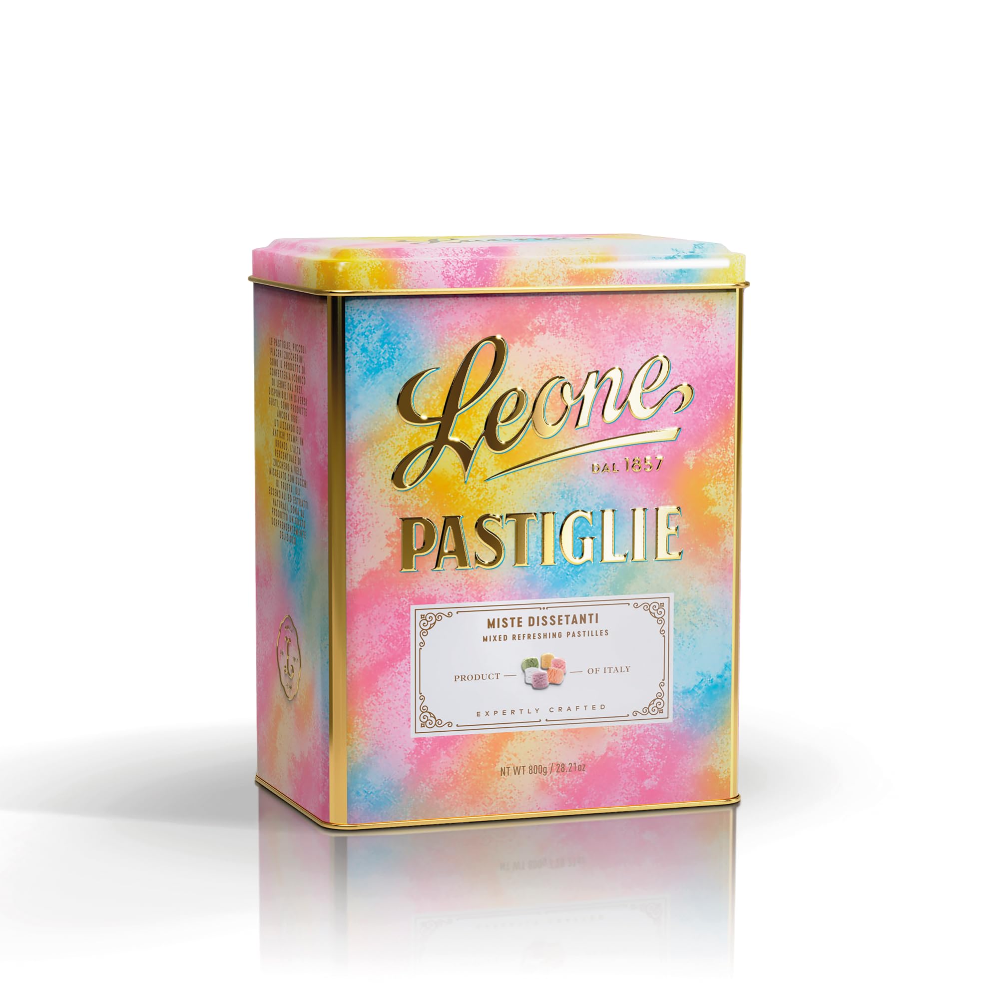 Leone dal 1857 - Latta Pastiglie Leomne Miste Dissetanti - Caramelle Vegane e Senza Glutine - Latta da 800 gr