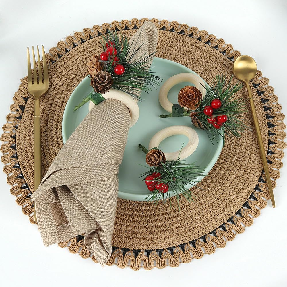 Décoration De Table Lot de 36 Ronds De Serviette en Bois D'Aiguilles De Pin Rouge Parfaits pour Les Réunions De Famille Les Fêtes De Fin D'Année Les Banquets D'Hôtel Et Les Mariages