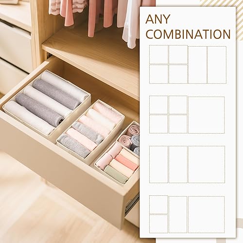 Miniatura 7 de Criusia Paquete de 15 organizadores de cajones para ropa, divisores plegables de tocador con 3 tamaños, contenedores de almacenamiento de tela,