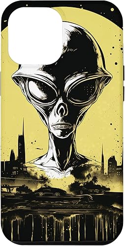 Vista 10 de iPhone 14 Pro Cute Green Alien Head UFO Space Face Alien Case