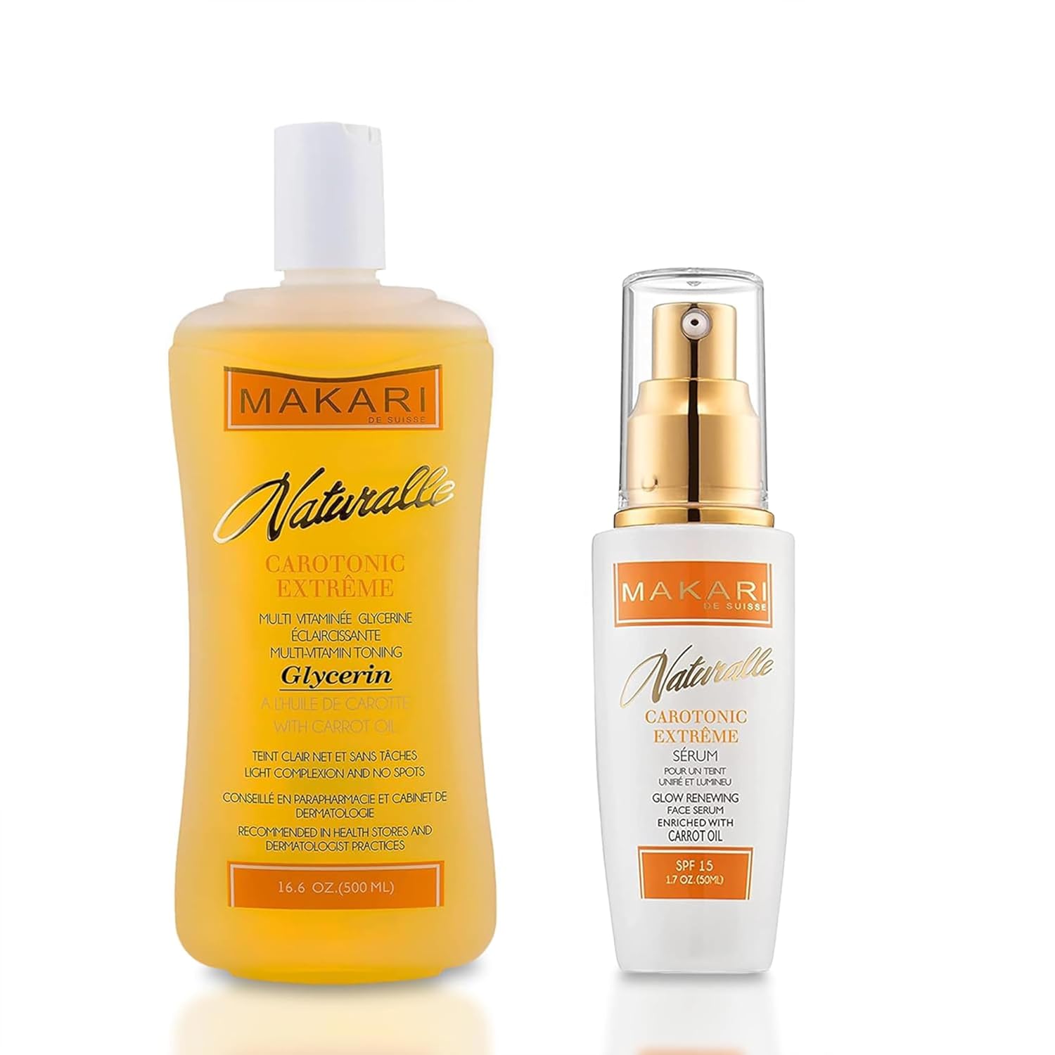 MAKARI Naturalle Carotonic Extreme Body Glycerin & Brightening Serum SPF15 Set | Skin-Brightening, Scar-Fading Formula | Antioxidant Protection for All Skin Types | Safe for Sensitive and Acne-Prone S