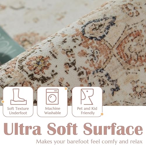 Miniatura 3 de jinchan Alfombra de entrada de 2 x 3 pulgadas, lavable, alfombra suave, alfombra floral vintage, alfombra pequeña, alfombra antideslizante para