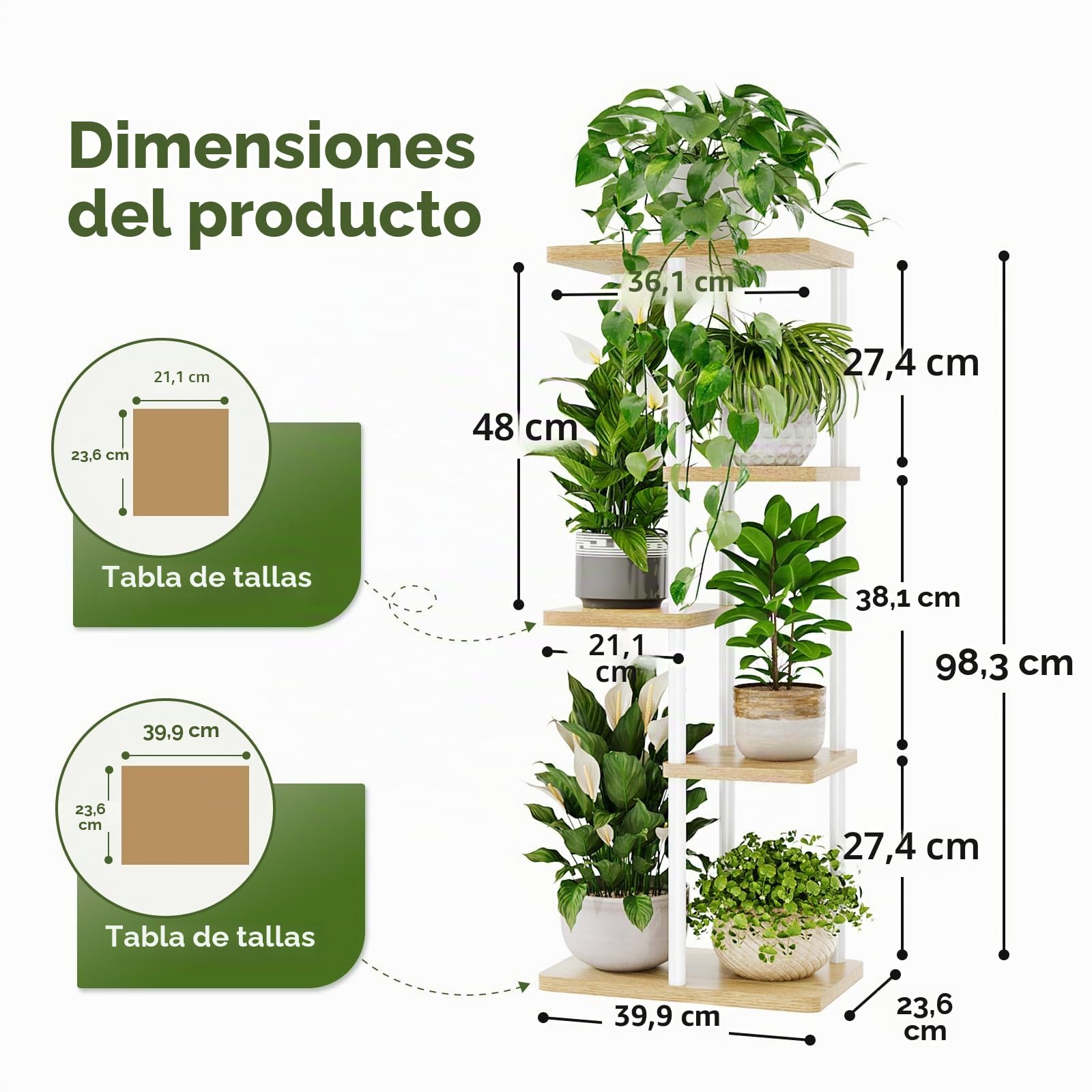 Bamworld Soporte para Plantas de Interior de Metal de 5 Niveles Soporte para Plantas Blanco Estante Grande para Múltiples Plantas Macetas para Patio, Jardín, Esquina, Balcón, Sala de Estar