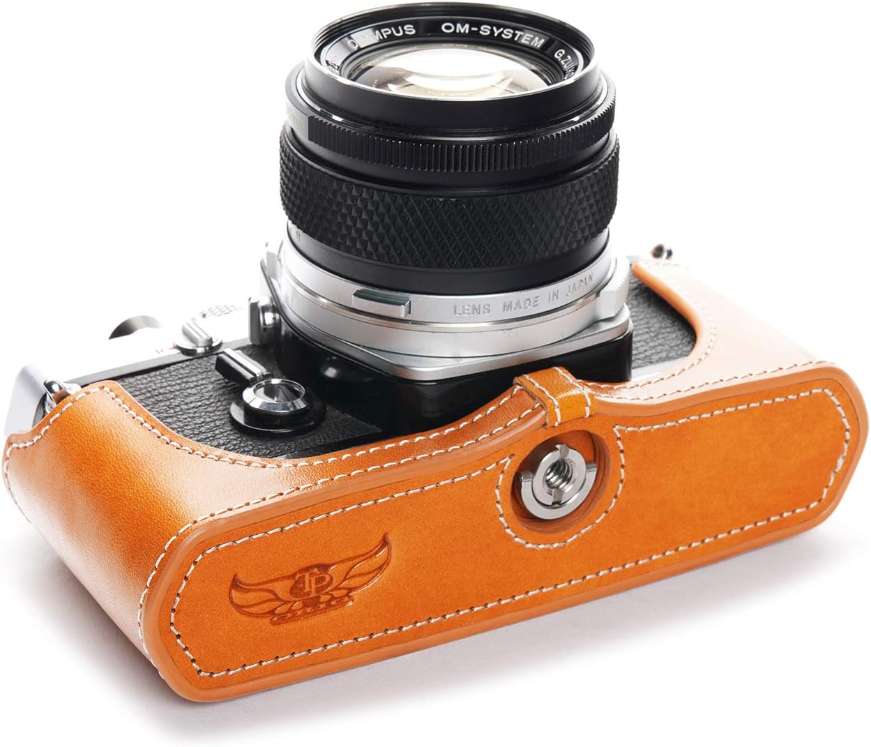 OM-4 Case, BolinUS Handmade Genuine Real Leather Half Camera Case Bag Cover for Olympus OM-1 /1N OM-2/2N OM-3/3Ti OM-4/4Ti (No Handle) Camera with Hand Strap (Yellow)