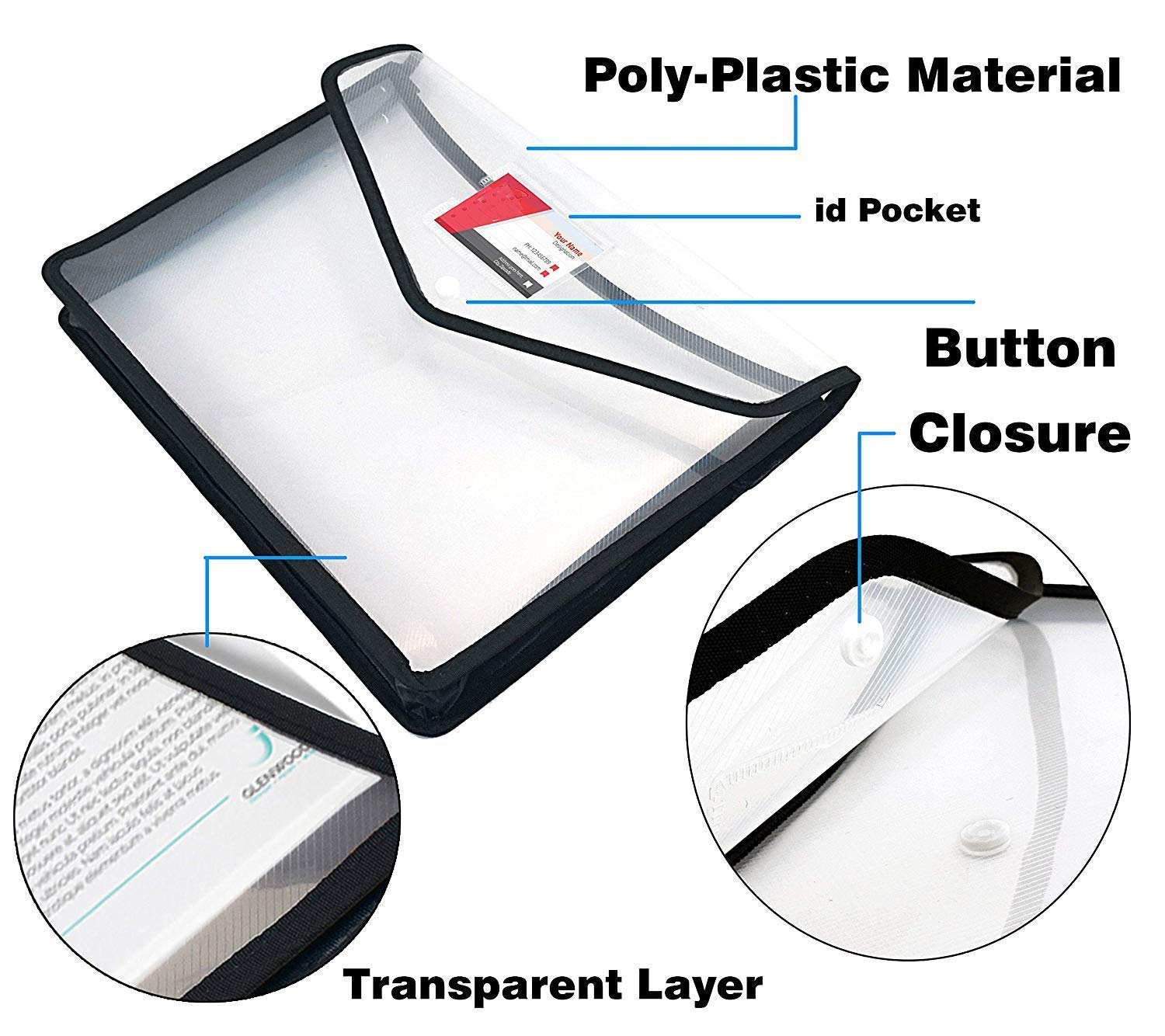MORE BUY Transparent A4 Size Document File Folder Storage Bag with Snap Button for Certificate/Documents/Marksheet/Medical Fils for Men and Women (Pack of 10) 3