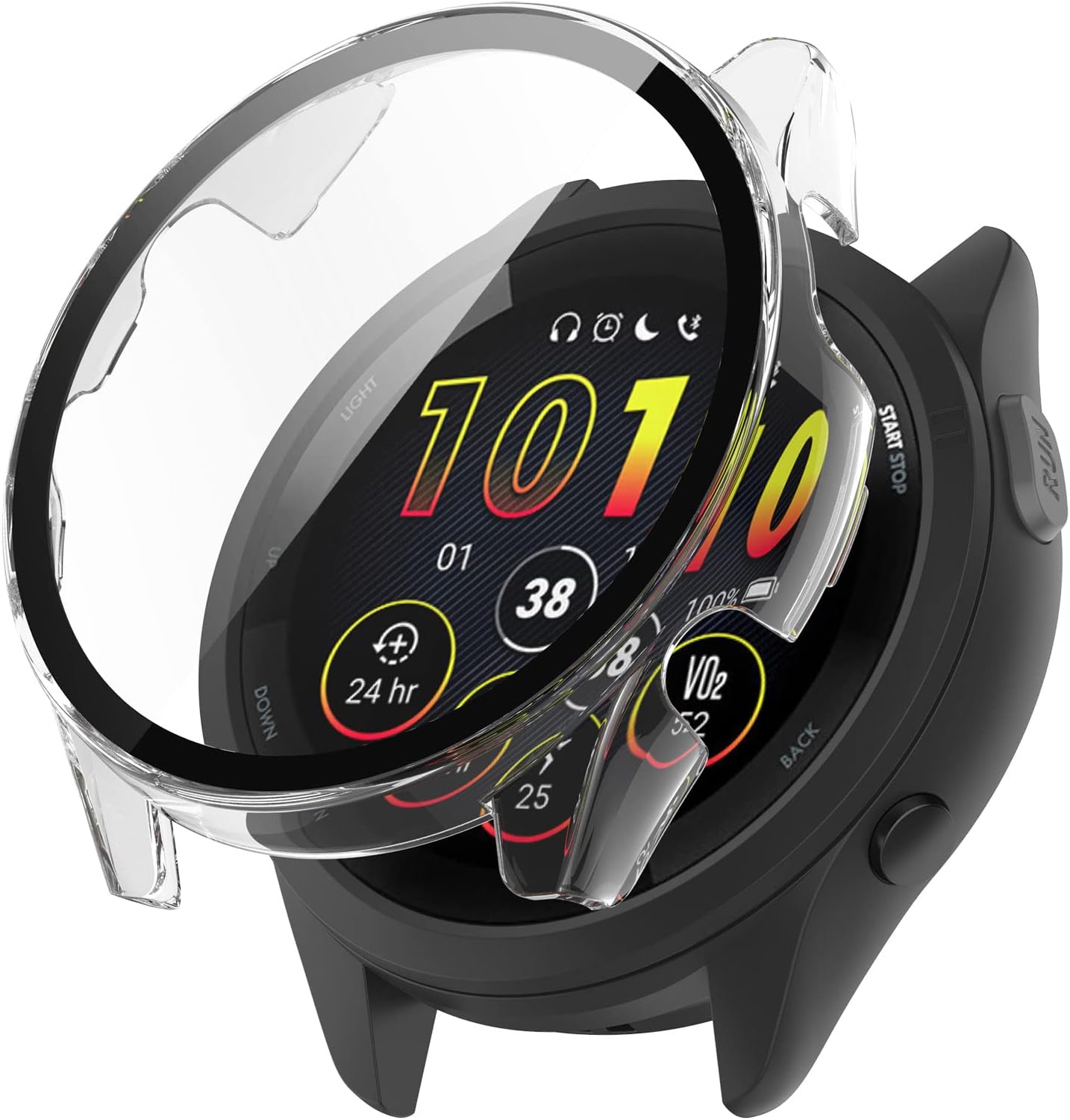 Compatible with Garmin Forerunner 265 Screen Protector Case, Tempered Glass Film Cases Shock-Proof and Scratch-Resistant Protective Cover for Forerunner 265 Smartwatch (Clear)