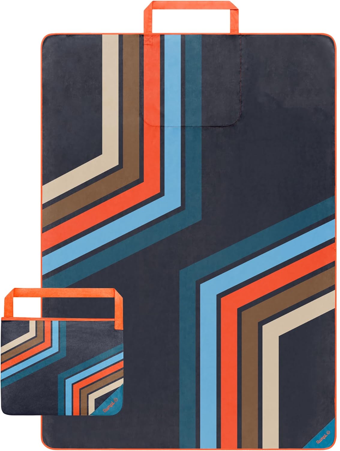 Rumpl Tech Towel Tote, 2-in-1 Quick-Dry Towel and Carryall, Double, Midnight Retro Stripes