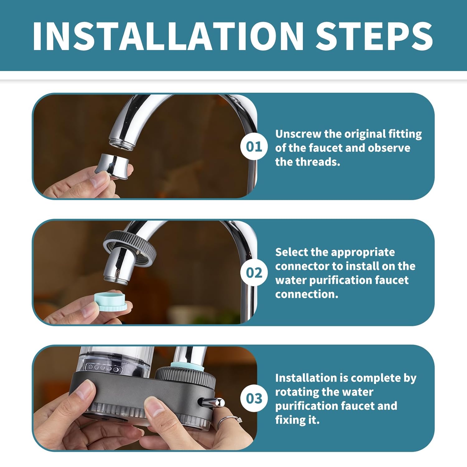 Cleanable Ceramic Composite Water Filtration System, 0.2 Micron Fine Filter Cartridge for Sink Faucet, 2 Water Flow Settings, Reusable, Quick-Connect Installation for Kitchen and Bathroom