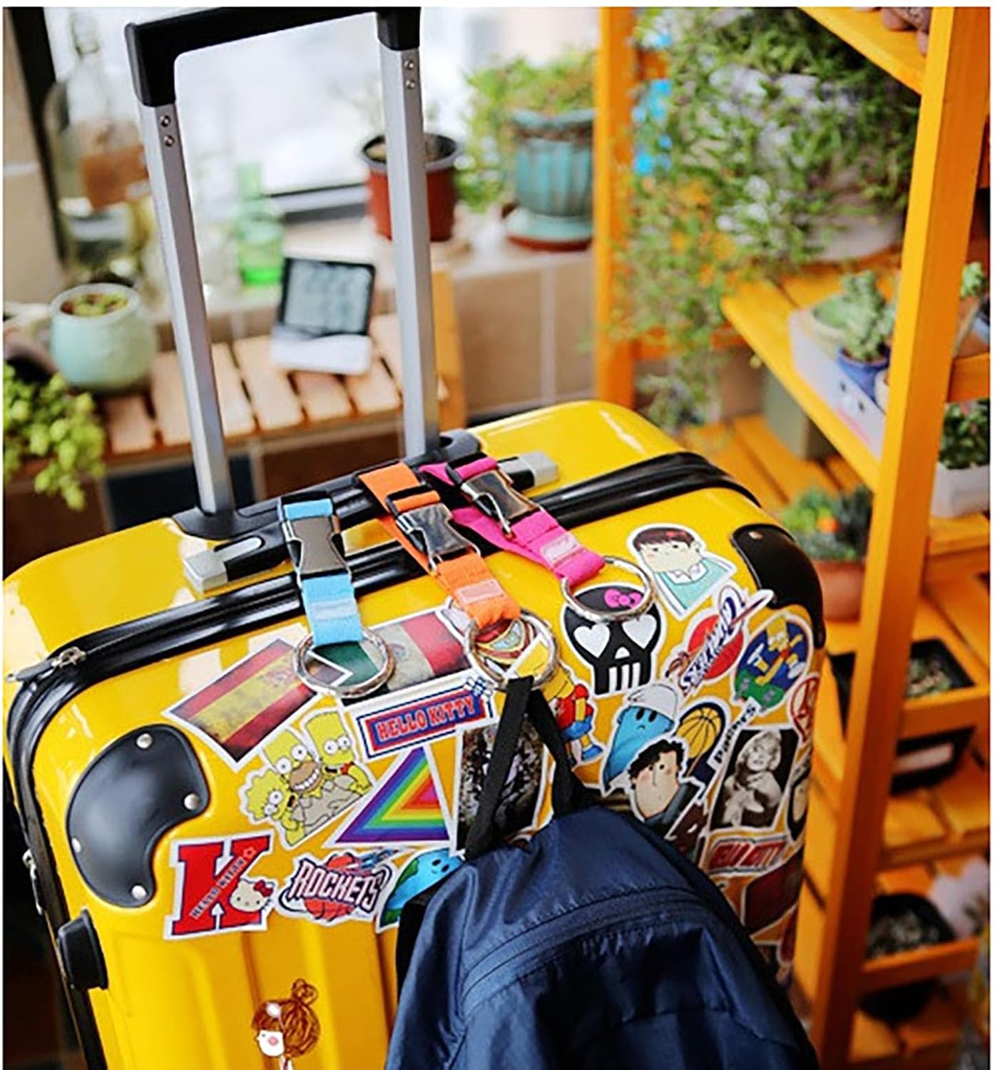 Luggage Backpack Hanging Buckle, 4 Pcs 4 Color 6.88 Inch x 1.18 Inch Adjustable Luggage Backpack Buckle for Attachment Travel Accessories (4)