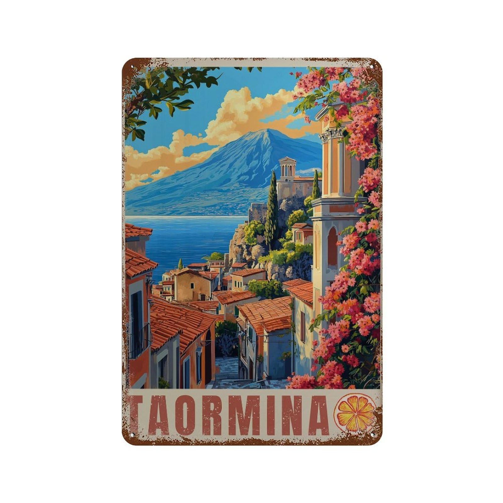 xiaoxiaoshen Taormina Sicily Colorful Italian Coastal Landscape (2) Wall Decor Art Metal Tin Poster Modern Home Decor Art Home Bar Shop Decorations Vintage Sign 30x20cm