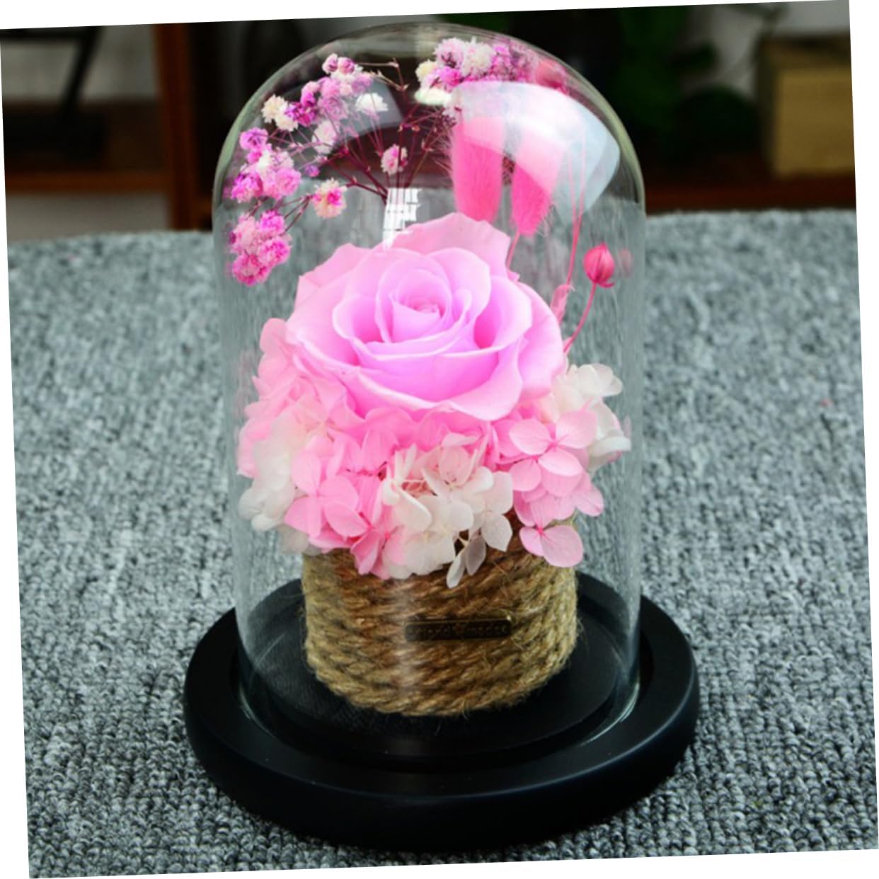 PRETYZOOM Preserved Rose Box Glass Dome Flower Display for Anniversaries Mother's Day and Special Days
