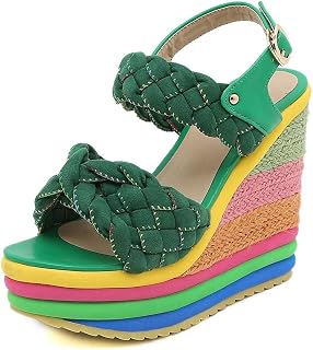 Wedge Sandals for Women Colorful Double Woven Band Espadrilles Platform High Heel Sandals Ankle Strap Slingback Summer Shoes
