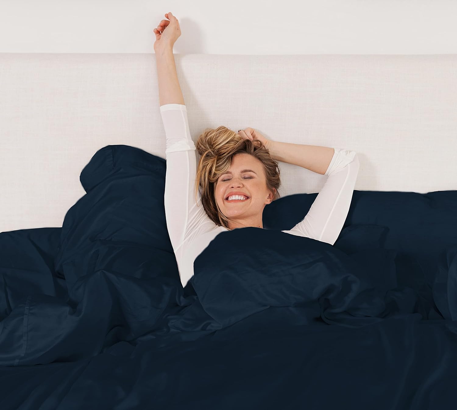 KICKEE Sheet Set, 100% Viscose from Bamboo, Sateen Weave, Silky Soft Bedding for Heavenly Comfort, Best 300 Thread Count (Blue Suede, CA King)