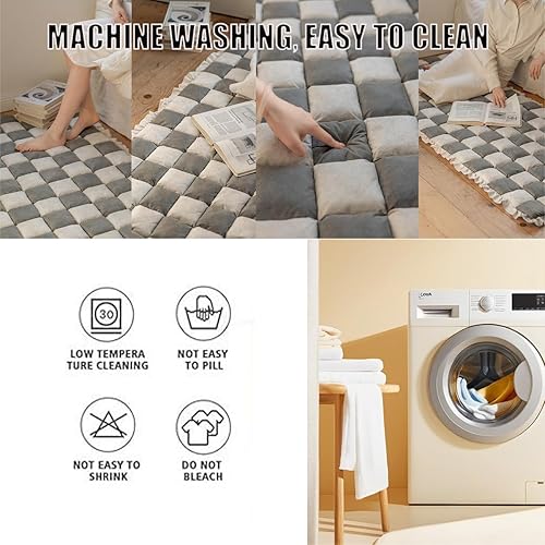 Miniatura 9 de Funda protectora de algodón mágica y divertida para sofá, jardín o como tapete para mascotas, estampado de cuadros grandes color crema, naranja