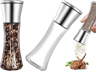 Moulin à poivre manuel, 2 ensembles de moulins à épices, moulins à sel et à poivre, granulométrie réglable, poivrières et salières, moulins en acier inoxydable brossé et verre, céramique intégrée
