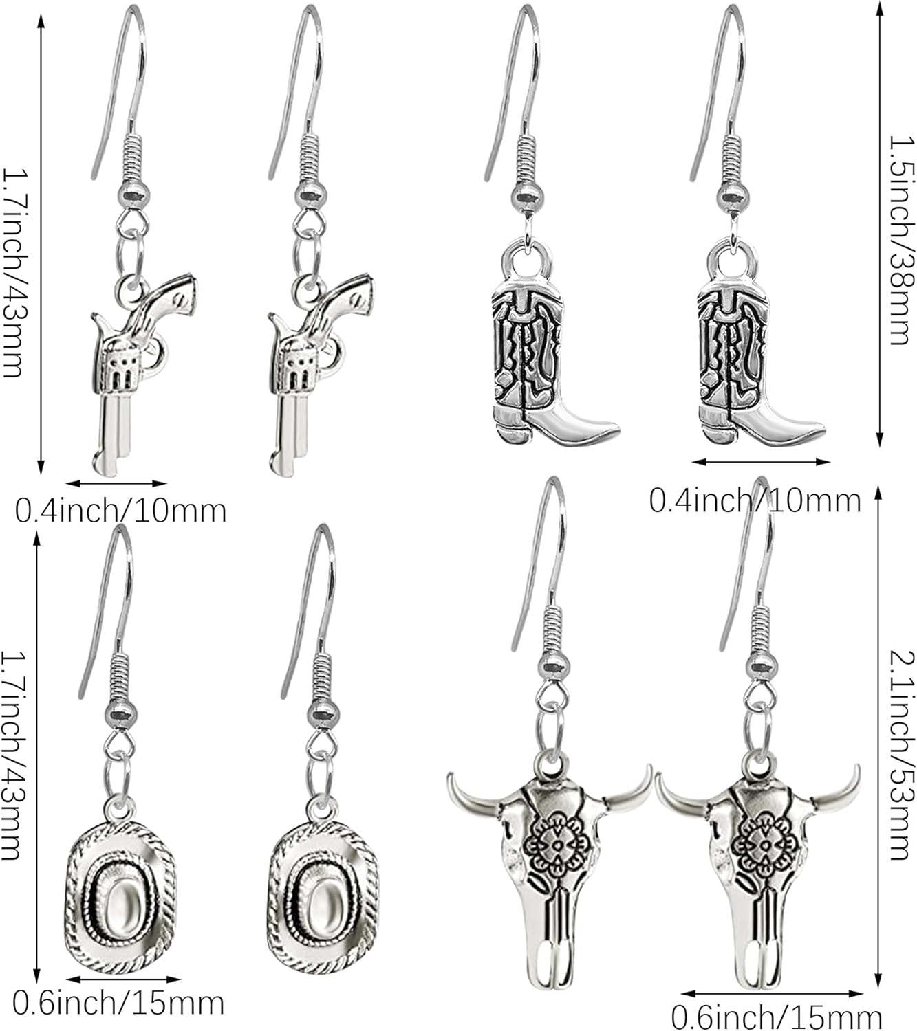 4 Pairs Cowgirl Boot Earrings for Women,Texas Western Cowboy Hat Spur Dangle Drop Earrings Jewelry Gift - Image 2