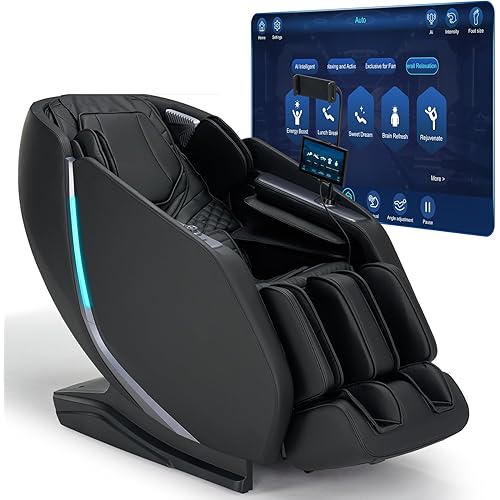 4D Smart Massage Chair Full Body Zero Gravity Massage Chair Recliner,15+ Scene-Customized Massage Mode,Dual SL Massage Back Calf Heat Upgraded Animated Touchscreen App Control Large Size Black