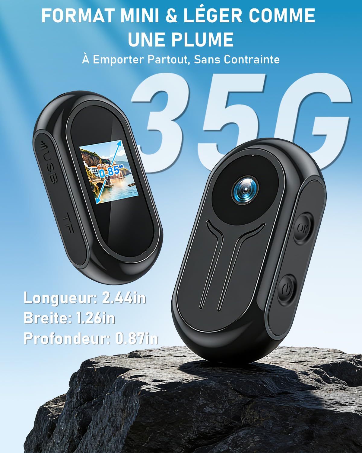 Zorvita Caméra Sport WiFi 2K Ultra HD, Mini Camera d'action avec Enregistrement Action Cam Grand Angle 120°, Caméra POV avec Écran Mains Libres pour Dashcam Moto, Camera Vlog - 5