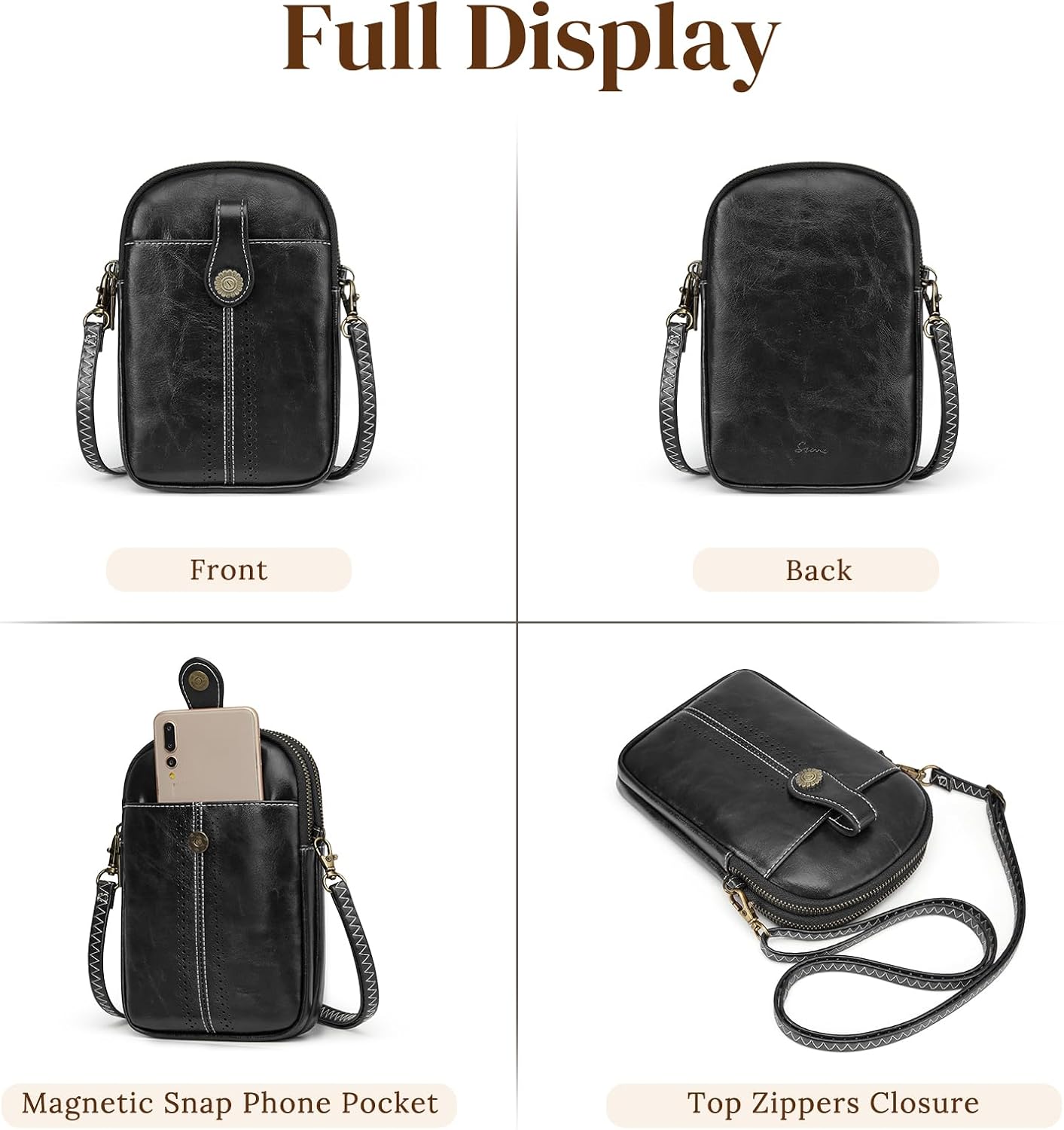 S-ZONE Small Crossbody Bags for Women Trendy RFID Blocking Cell Phone Purse Vegan Leather Shoulder Bag with Card Slots