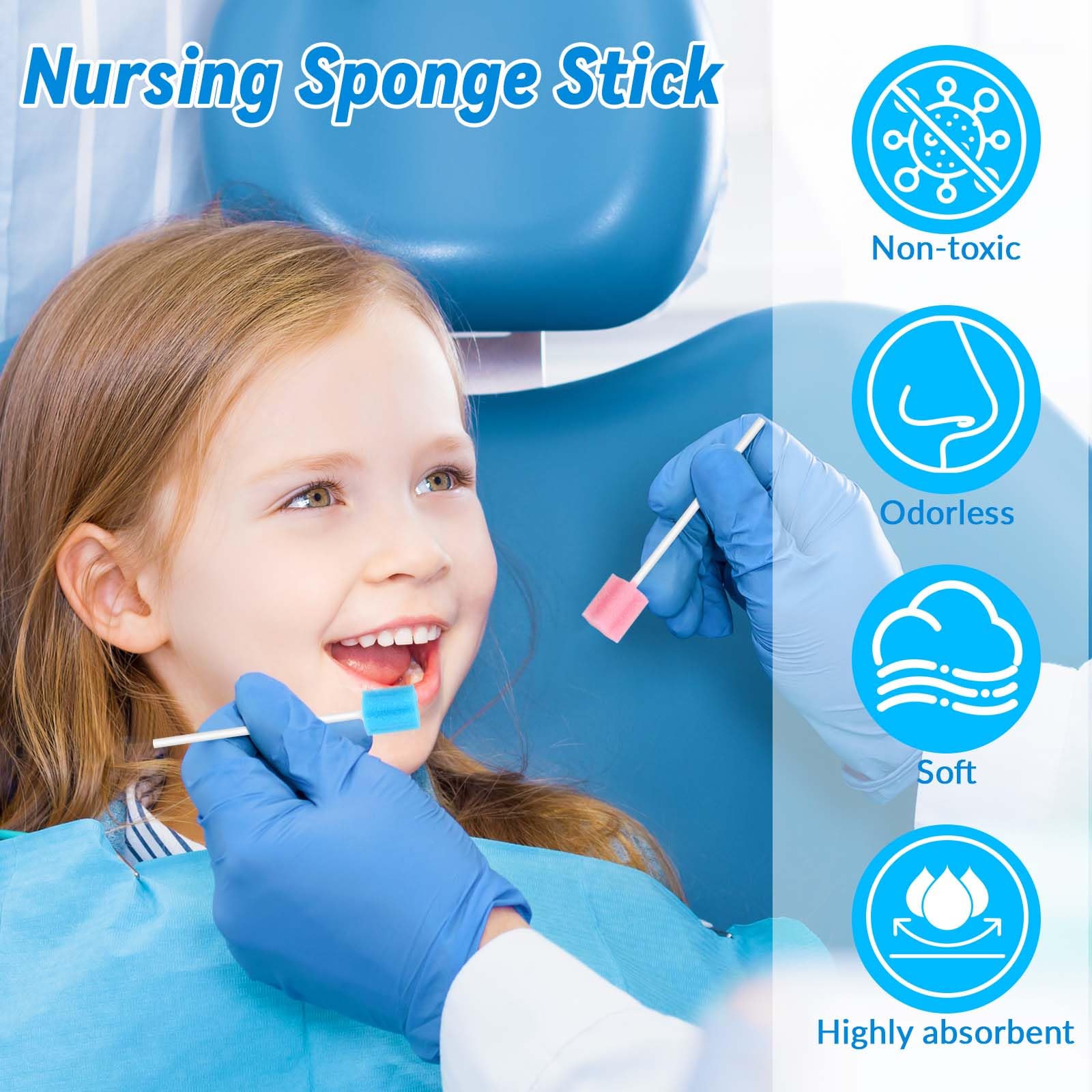 100 Stück Mundpflegestäbchen Schaumstoff, Mundstäbchen zur Pflege, Mundschwamm Steriler Dental Tupfer, Mundreinigungsstäbchen für Mundhygiene, für Kinder und Ältere Menschen (Blau + Rosa)