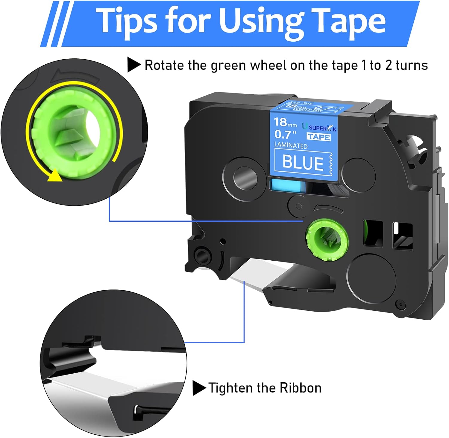 USUPERINK 8PK Compatible for Brother P-Touch Label Maker Tape TZe-545 TZ-545 TZe545 TZ545 White on Blue 18mm 3/4 inch 0.7'' x 26.2ft Laminated TZe TZ Label Tape for PT-P900 P900W P950NW 3600