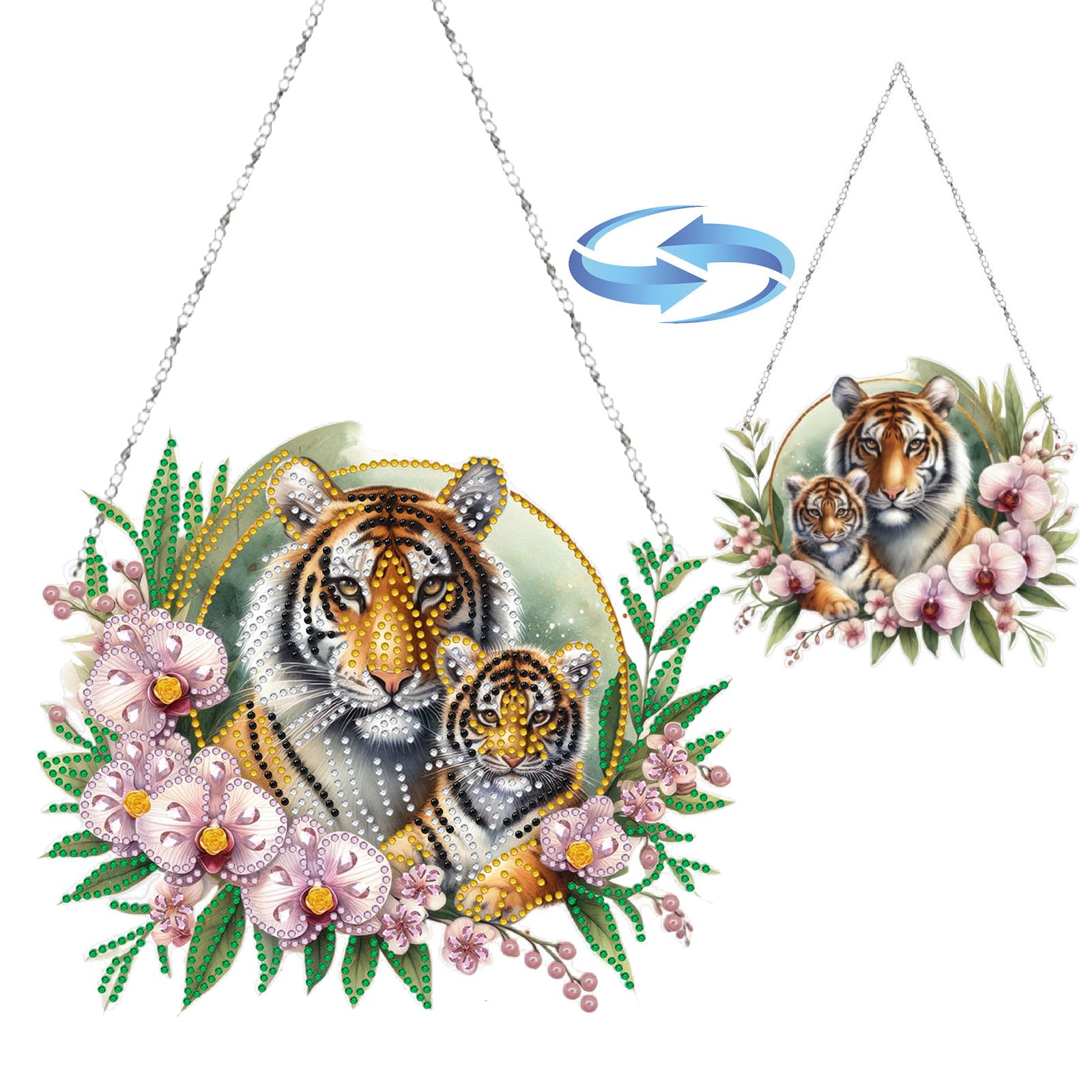 Lebartm DIY Diamond Pendant Ornament Special Shaped Crystal Diamond Art Painting Hanging Double Sided Pattern Single Sided Diamond for Home Garden Wall Door Decor-Tiger — image 1