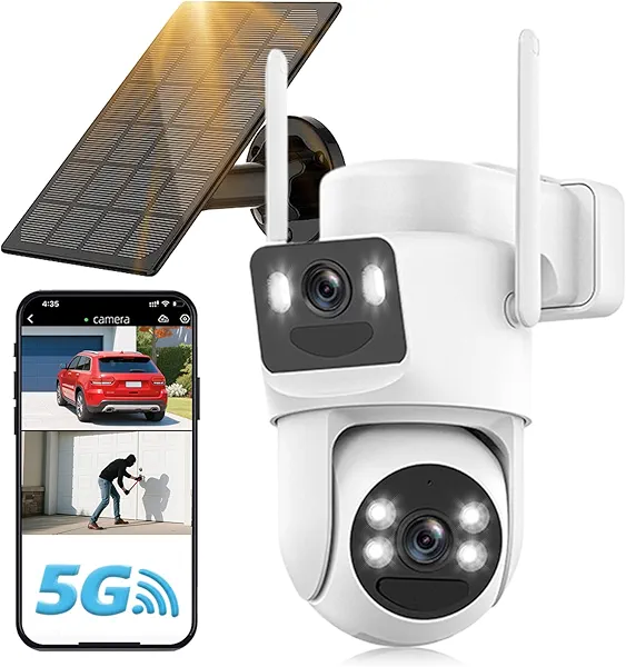 4K Solar Security Cameras Wireless Outdoor, 5GHz/2.4GHz WiFi Cameras for Home Security with Dual Lens, Human Auto Tracking, Siren, Color Night Vision, 2-Way Talk, IP66