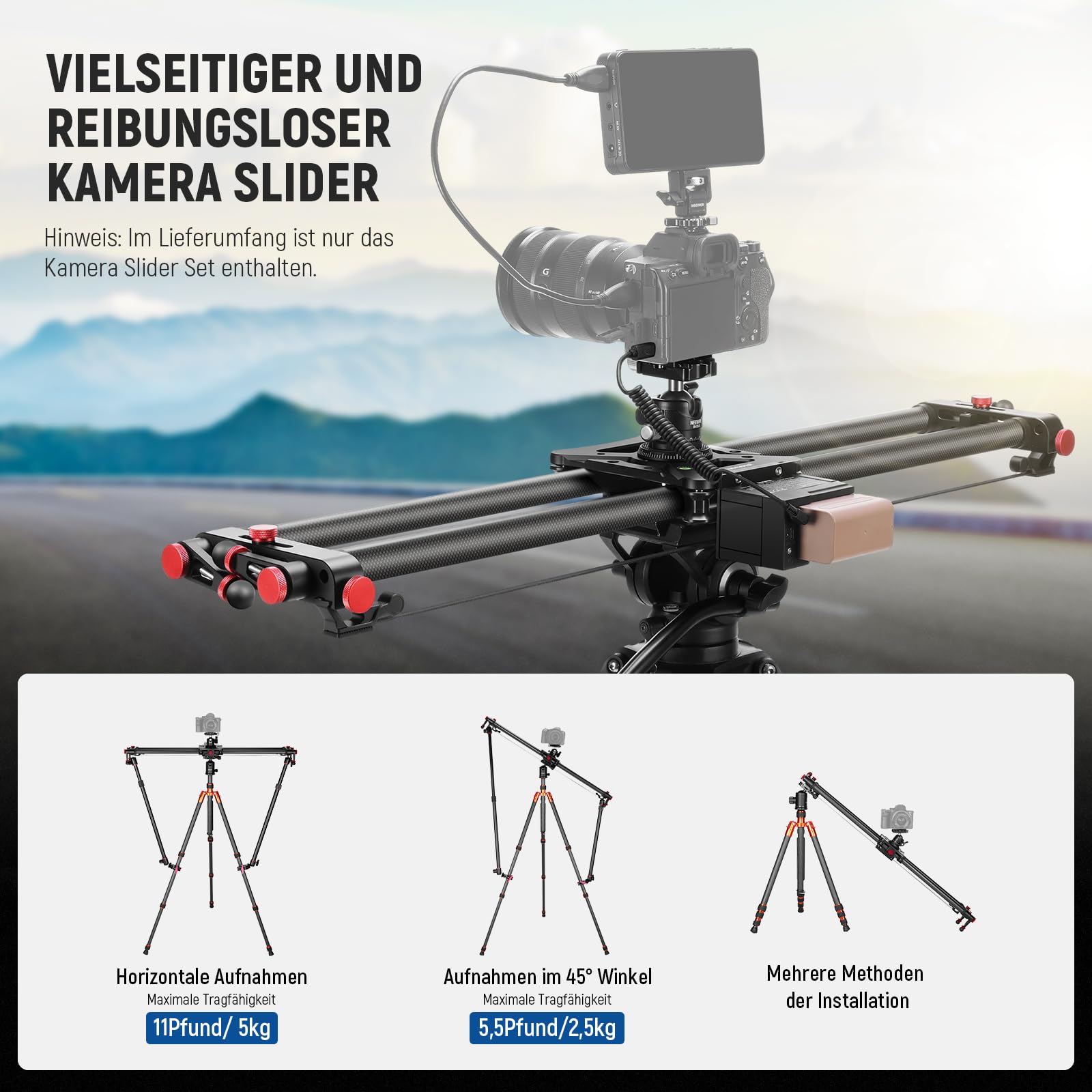 NEEWER 80cm motorisierter Kameraschlitten, DSLR Kohlefaser Dolly Schienenslider mit App Steuerung, 4400mAh F750 Akku für Zeitrafferaufnahmen, unterstützt Videomodus, Ladegerät Nicht enthalten, ER1-80