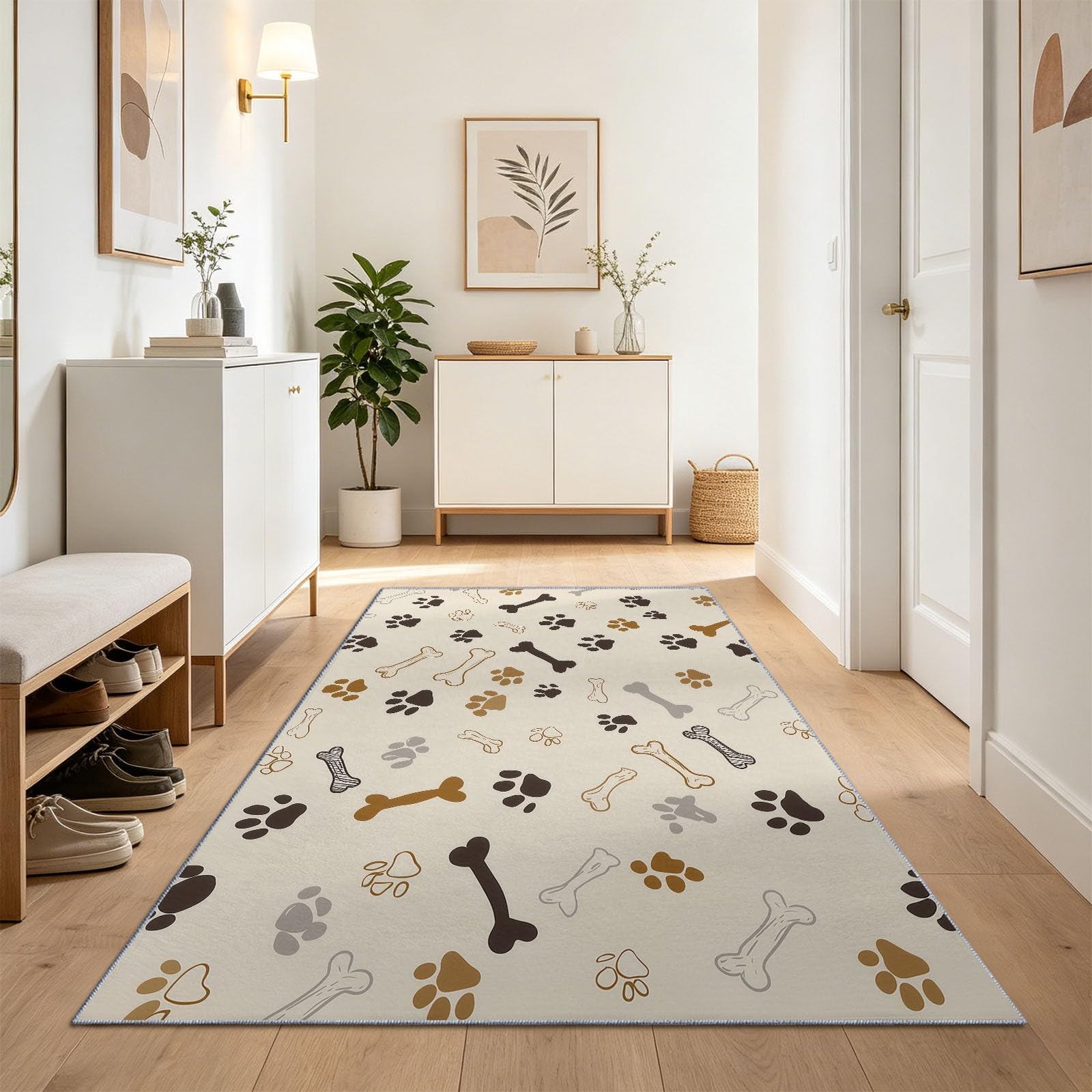 Tappeto per corridoio, cartone animato, carino, animale, impronta di zampe, ossa, 60 x 120 cm, passatoia per cucina, soggiorno, camera da letto, balcone, ingresso, antiscivolo e lavabile, tappeto per