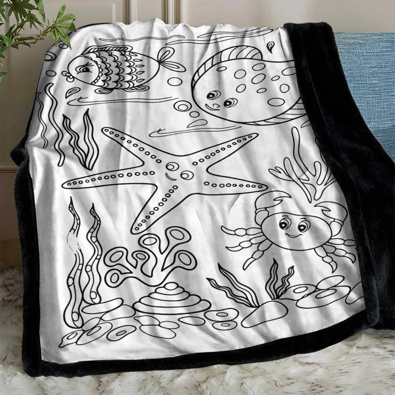 Odot DIY Colouring Blanket for Kids with 24 Washable Fabric Markers, Arts Crafts Kits for Girls Boys, Creative Fleece Throw Blankets, Birthday Gifts Toys for Toddlers (Pattern 39,150x127cm)