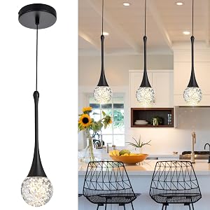 VINLUZ 3-Light Modern Black Crystal Chandelier Dimmable LED Bubble Raindrop Pendant Lighting Fixture Luxury Elegant Adjustable Spiral Ceiling