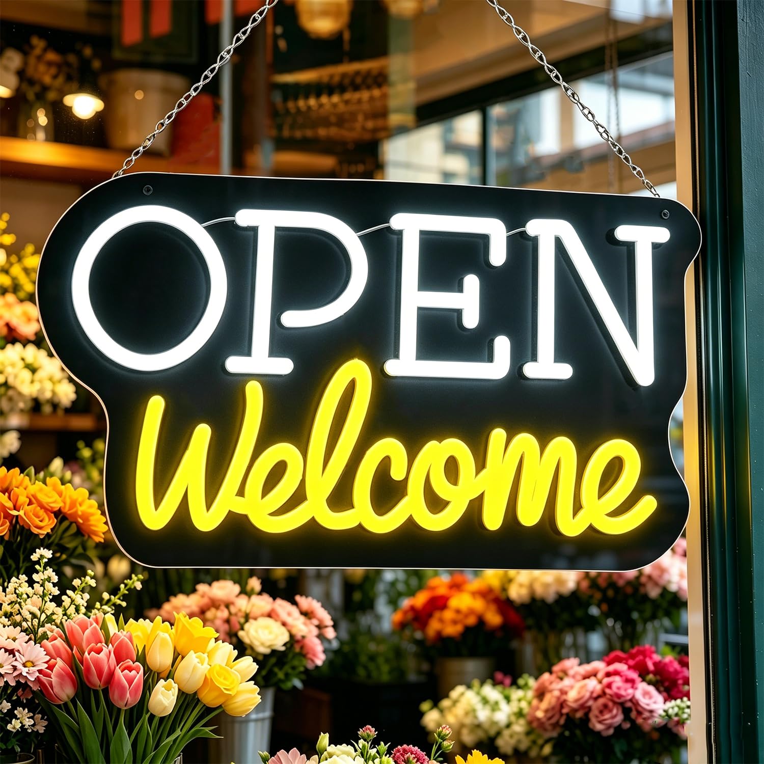Open Neon Signs, LED Neon Welcome Open Sign for Business, Dimmable USB Powered LED Light Up Sign for Business Window Shop Commercial Hotel Restaurant Door Wall Background Decoration 13”x8”