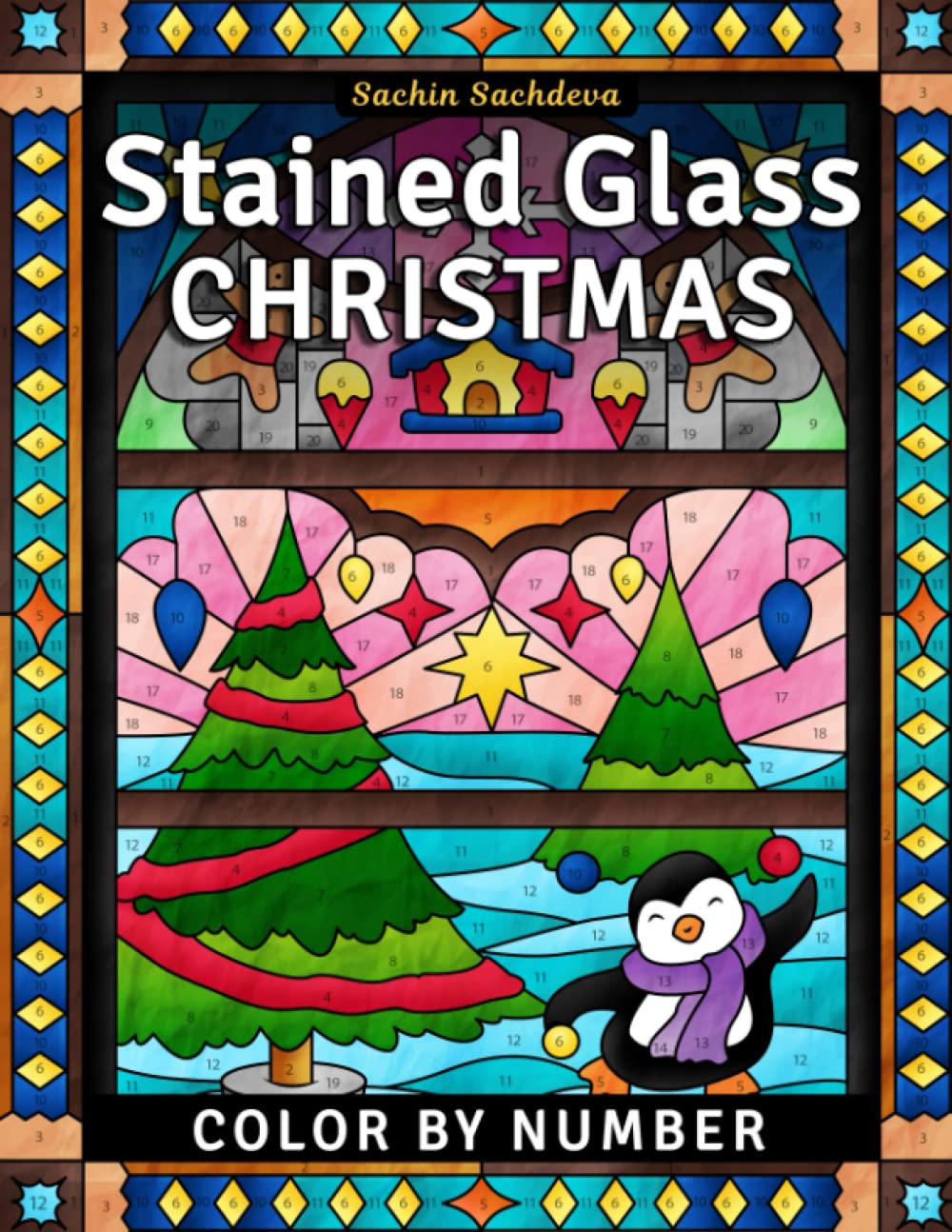 Stained Glass Christmas Color by Number Coloring Book for Adults