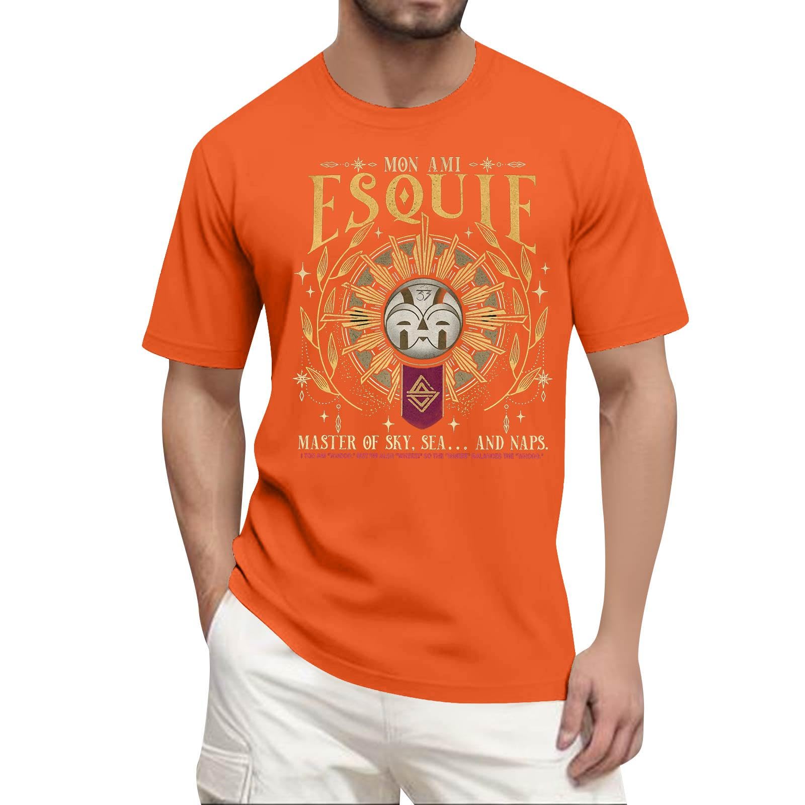 Unisex Expedition 33 Merch Clair Obscur Expedition 33 Game Shirt Two Sided Printed Plus Size Top for Man Game Fans 01-Orange XL