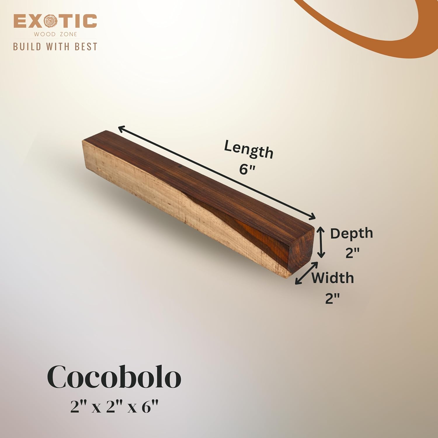 Exotic Wood Zone Cocobolo Raw Lumber Turning Blanks - Kiln-Dried Exotic Hardwood for Eco-Friendly Woodturning, Wood Lathe, and DIY Projects (2" x 2" x 6")