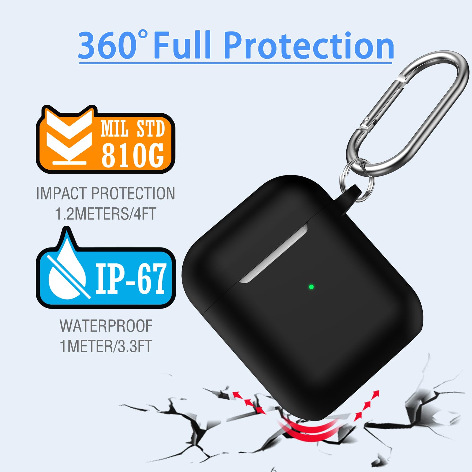 Custodia per Airpods 1a/2a generazione (2016/2019),Custodia protettiva in morbido silicone per Airpods 1a/2a con LED visibile sulla parte anteriore,con kit di pulizia,Nero