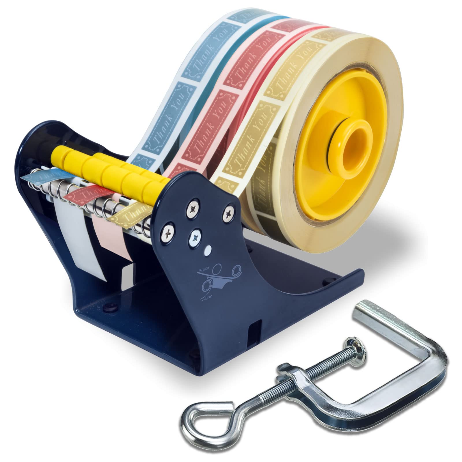 Excell Distributeur d'Étiquettes Manuel avec Pince de Fixation C-Clamp et Séparateur Métallique Dévidoir Triple-Piste pour Entrepôt et Bureau Largeur 76mm pour Mandrin Standard 3 Pouces