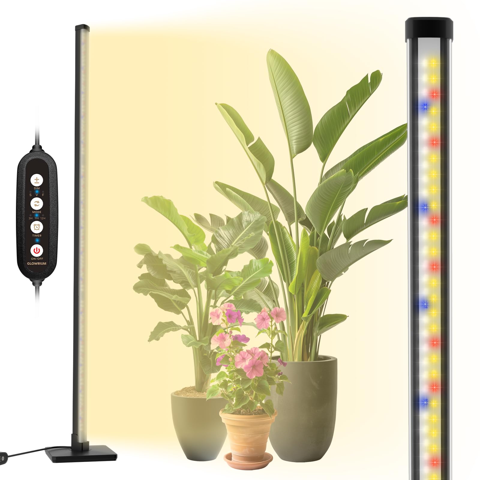 Barrina - Luz de crecimiento vertical T10 Pro, 42 W, 169 LED, espectro completo, negro, aluminio, para interiores, 4 pies a 5.6 pies de altura, temporizador, interruptor de pie