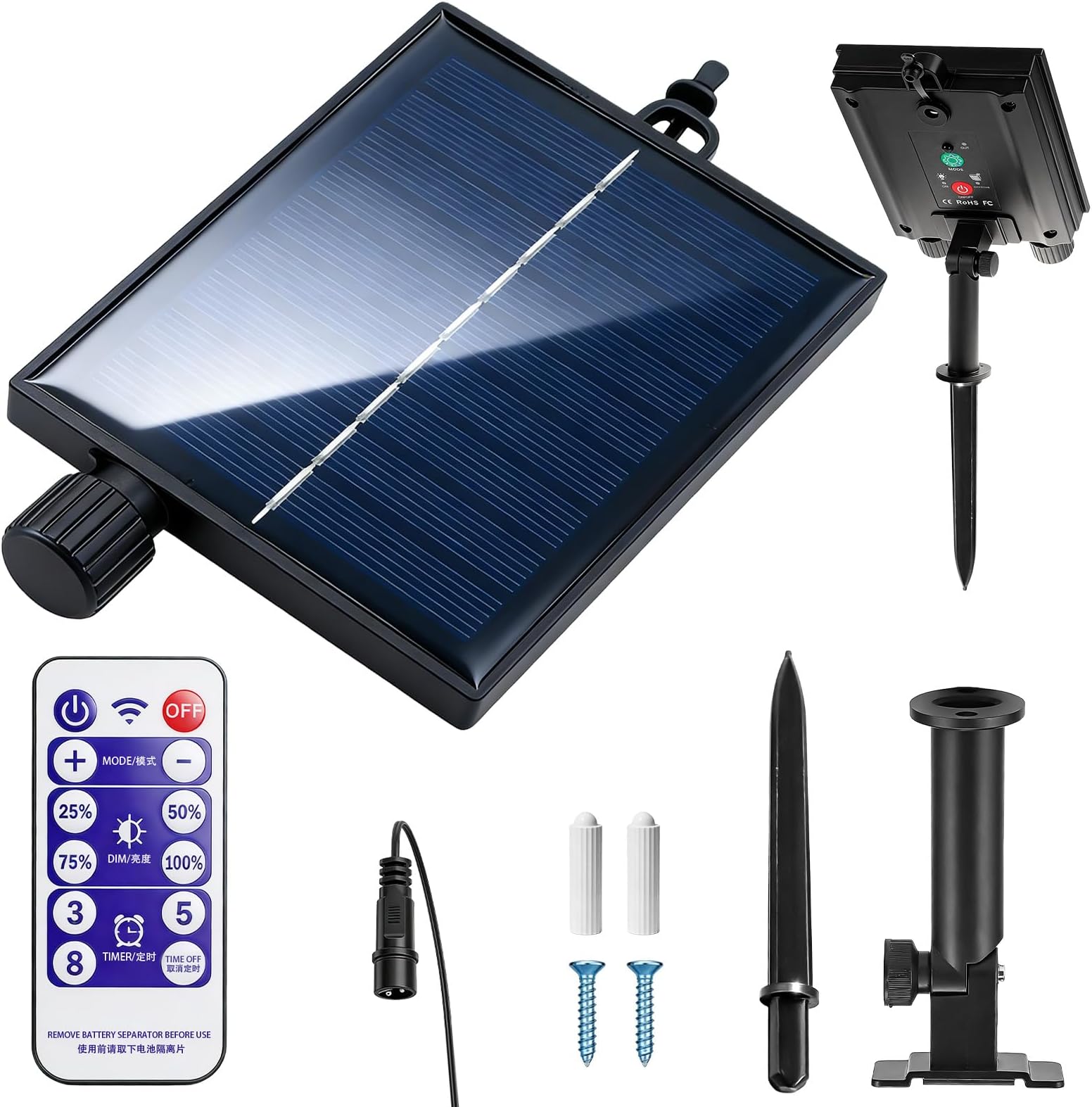 Solar String Light Control Box, Replacement Sun Panel, Polysilicon Solar Panel, 8 Flashing Modes, Output Flat Pressure 3 V, with Remote Control, Circuit Board for Solar Lights for Solar Powered