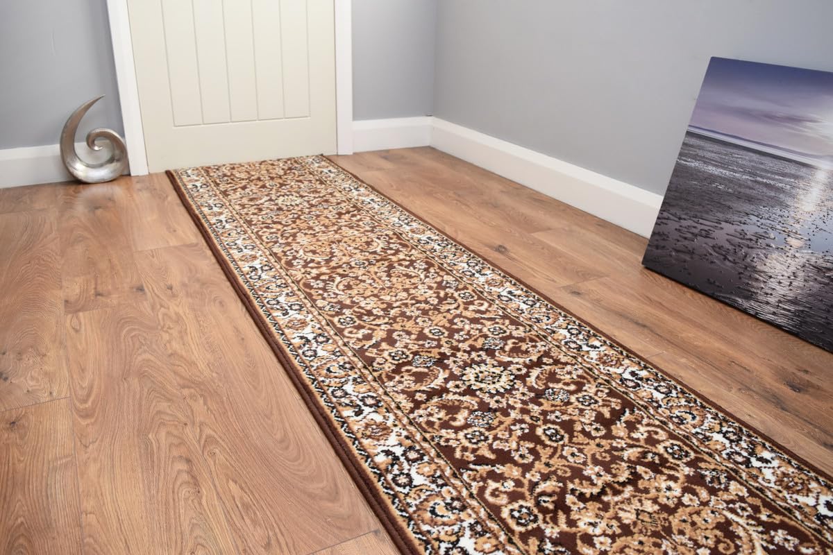 SrS Rugs® Luna Collection, Modern Long Carpet Runner Rug for Entrance Hall and Stairs. Smooth Soft 8mm Depth Pile. 70cm Wide. Any length (Classical Brown, Length: 2' (60cm)) — image 1