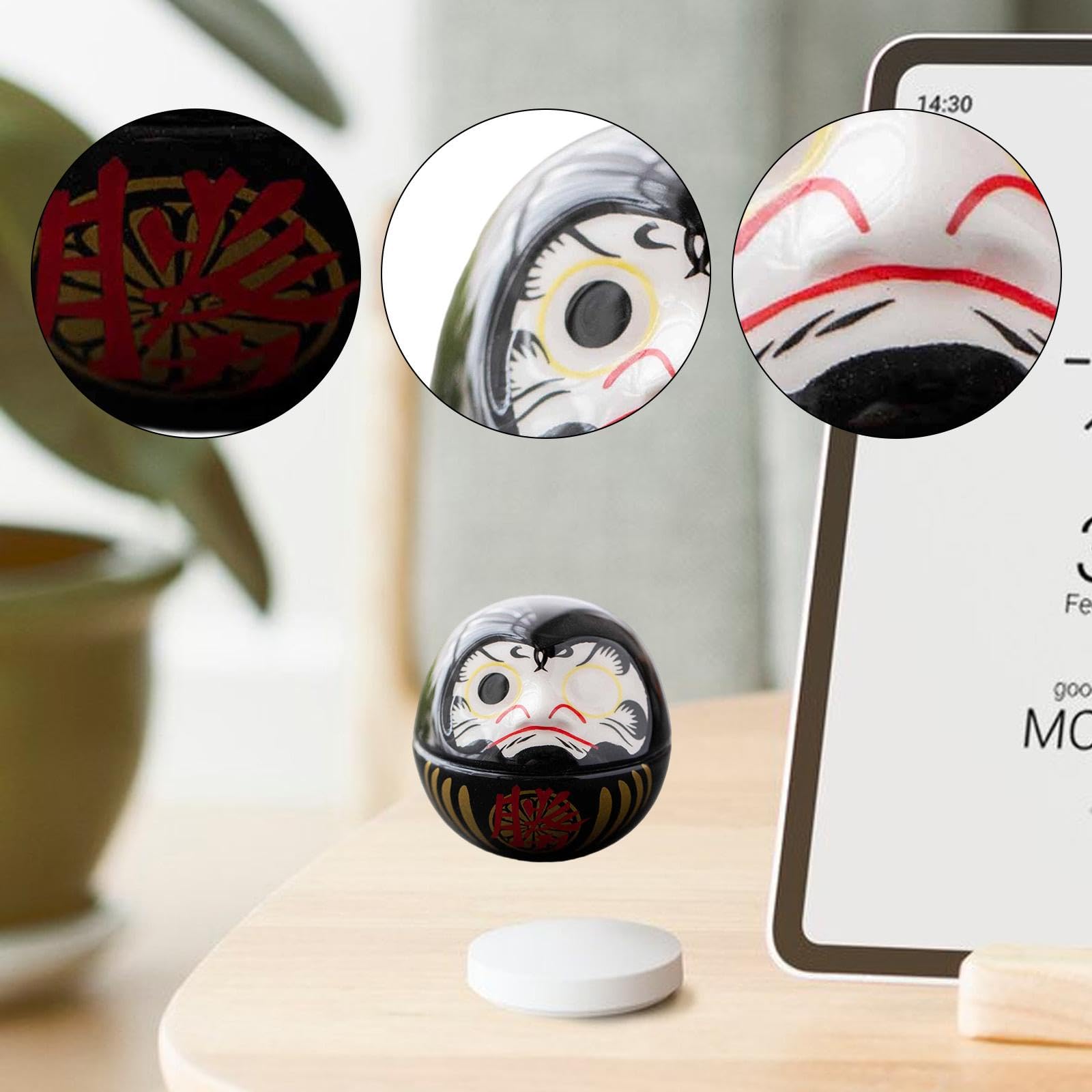 Cerámica Muñeca Daruma Pequeña Figurita en Miniatura Negro