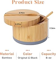 Vista 2 de Bodega de sal de bambú con tapa y cuchara, caja de sal gris, fácil de distinguir especias en el tazón, recipiente de sal con tapa giratoria