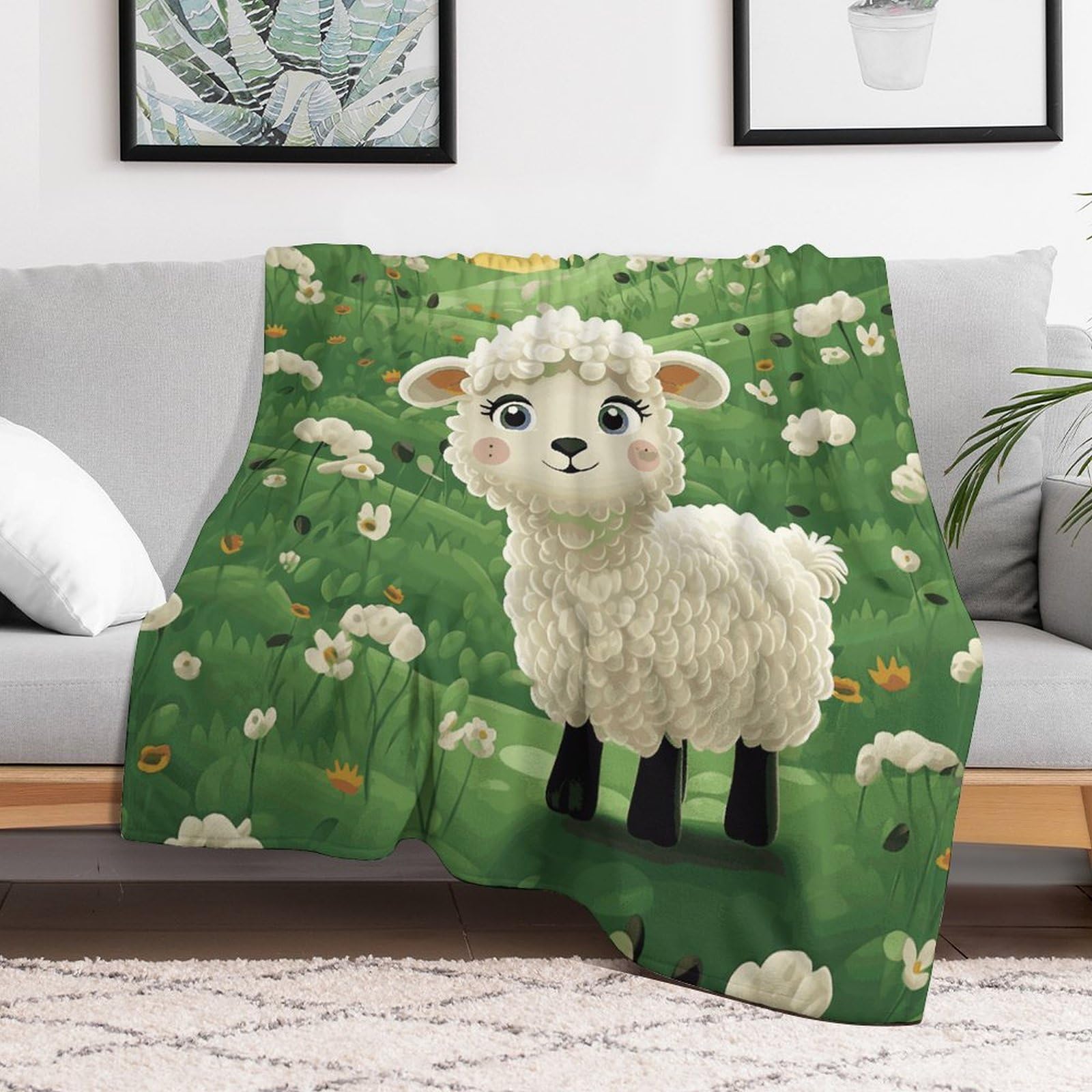 Couverture en micro polaire 127x152 cm motif mouton pour canapé