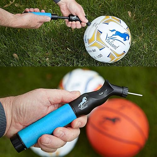 Miniatura 5 de Valiant Inflador de bola deportiva con 5 agujas y bolsa, bomba de aire portátil de doble acción con pasadores para inflar pelota de fútbol, fútbol,
