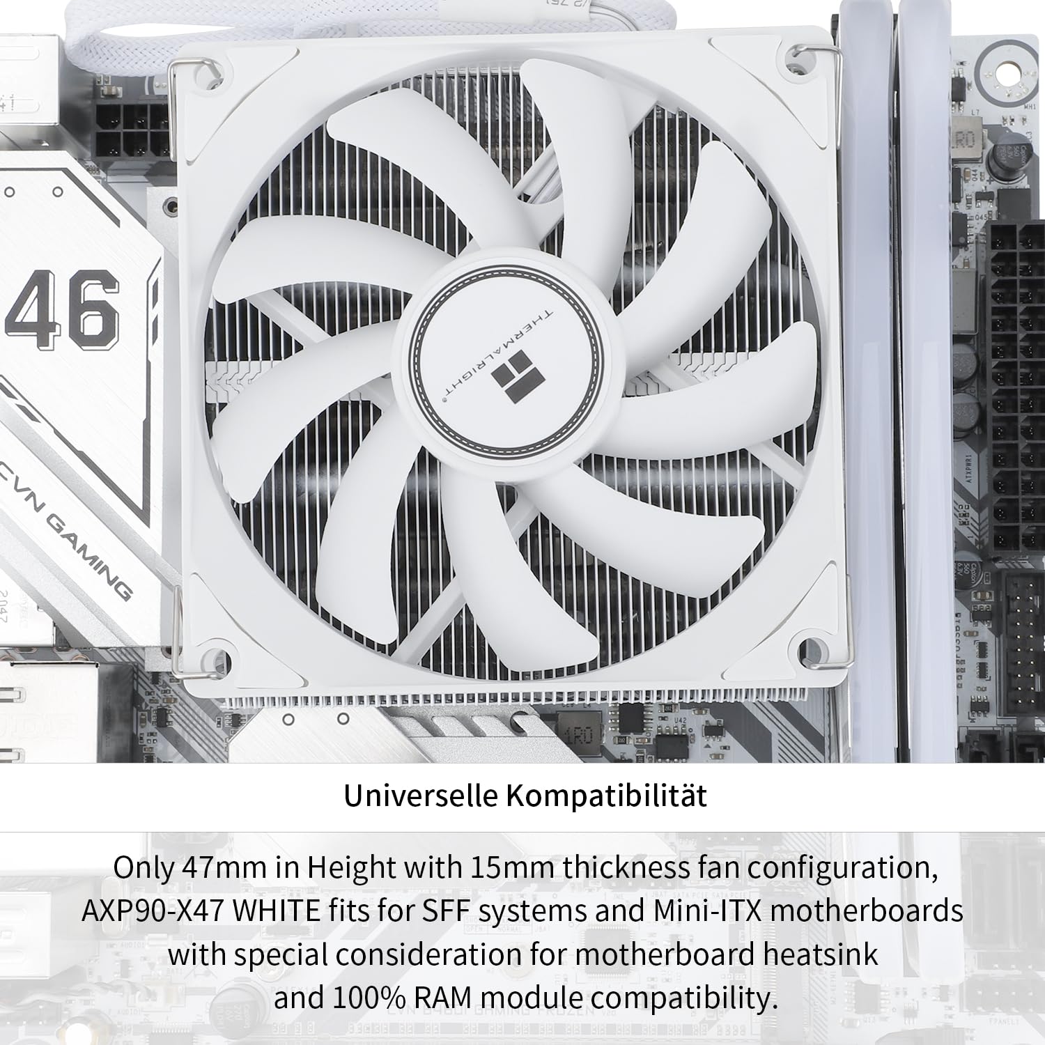 TR-Thermalright AXP90 X47 Blanc Refroidisseur de CPU, Ventilateur Silencieux 92mm Bas Profil-2700tr/min, pour AM4/AM5, Intel LGA1851/1700/115x/1200, Refroidisseur PC Bas Profil pour ITX